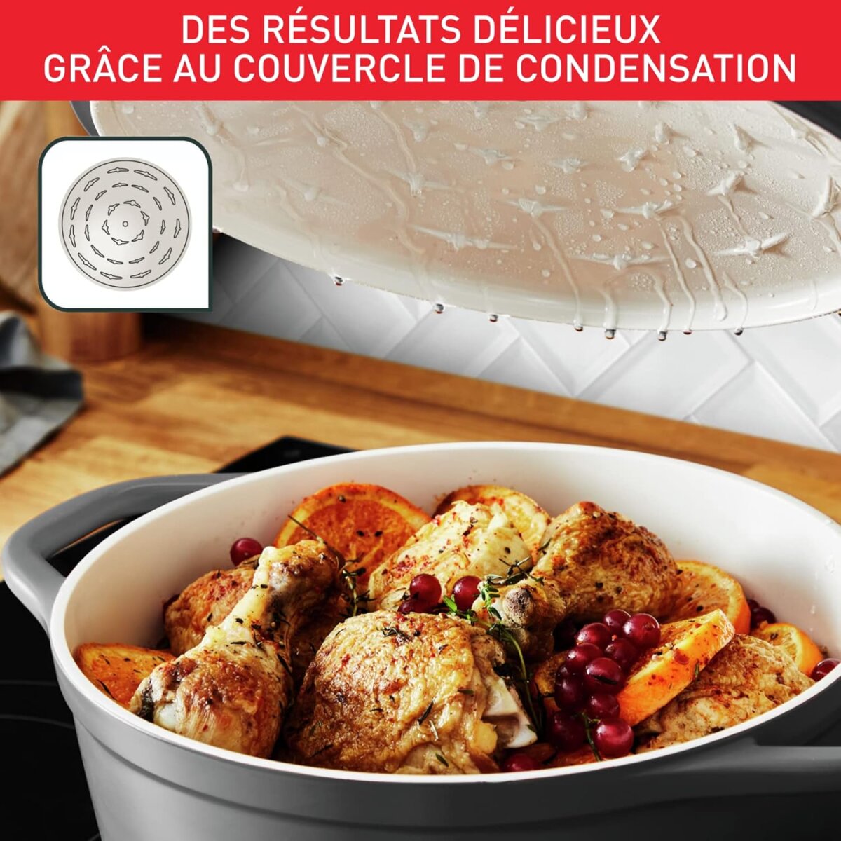 Tefal Air E2554604 Schmortopf rund 24cm | 4,7L Aluminiumguss Auflaufform mit Deckel | – Ansicht 7