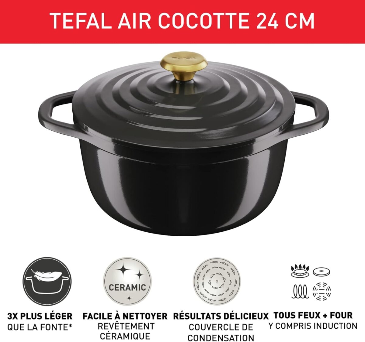 Tefal Air E2554604 Schmortopf rund 24cm | 4,7L Aluminiumguss Auflaufform mit Deckel | – Ansicht 8