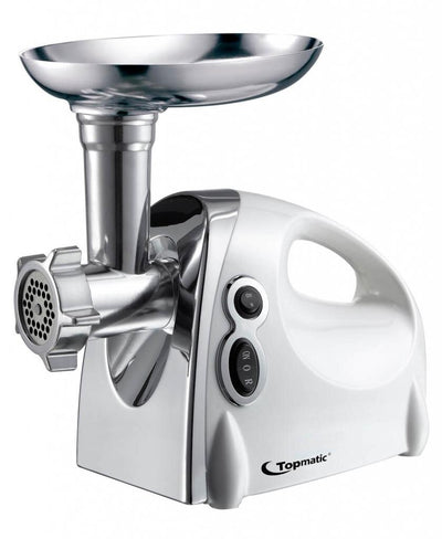 Topmatic MG-1200.3 Weiss elektrischer Fleischwolf 1200W Edelstahl Rückwärtslauf Sicherheitsschalter