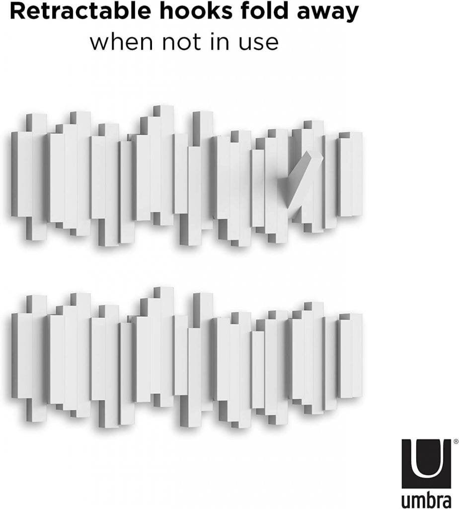 UMBRA STICKS Multi HOOK WHITE 318211-660 platzsparende Garderobenleiste mit 5 beweglichen Haken – Ansicht 6
