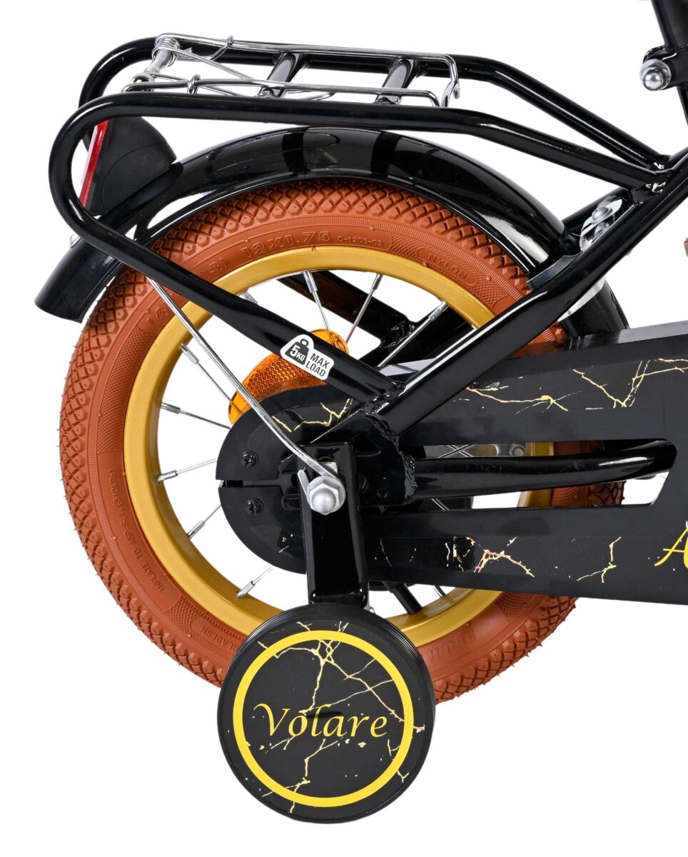 Volare Ashley 12-Zoll Kinderfahrrad Mädchen Schwarz mit abnehmbaren Stützrädern, Handbremse und Rücktrittbremse – Ansicht 2
