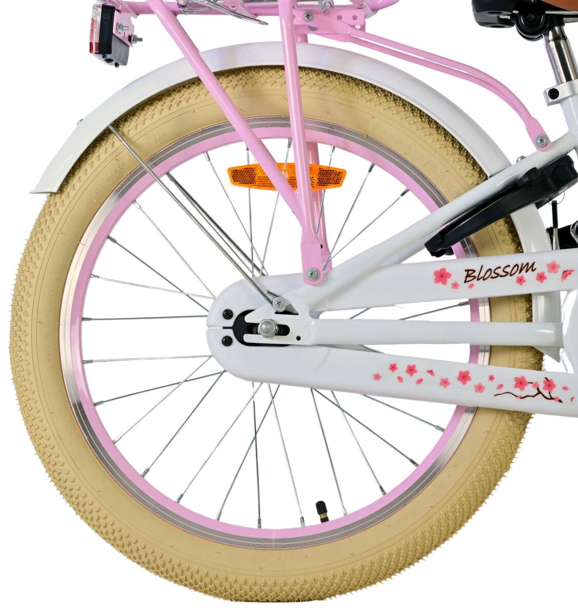 Volare Blossom Kinderfahrrad für Mädchen - 20 Zoll in Weiß mit Blütendesign – Ansicht 2