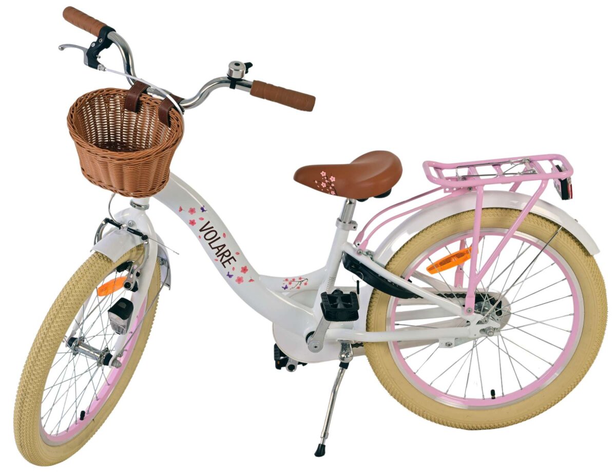 Volare Blossom Kinderfahrrad für Mädchen - 20 Zoll in Weiß mit Blütendesign – Ansicht 8