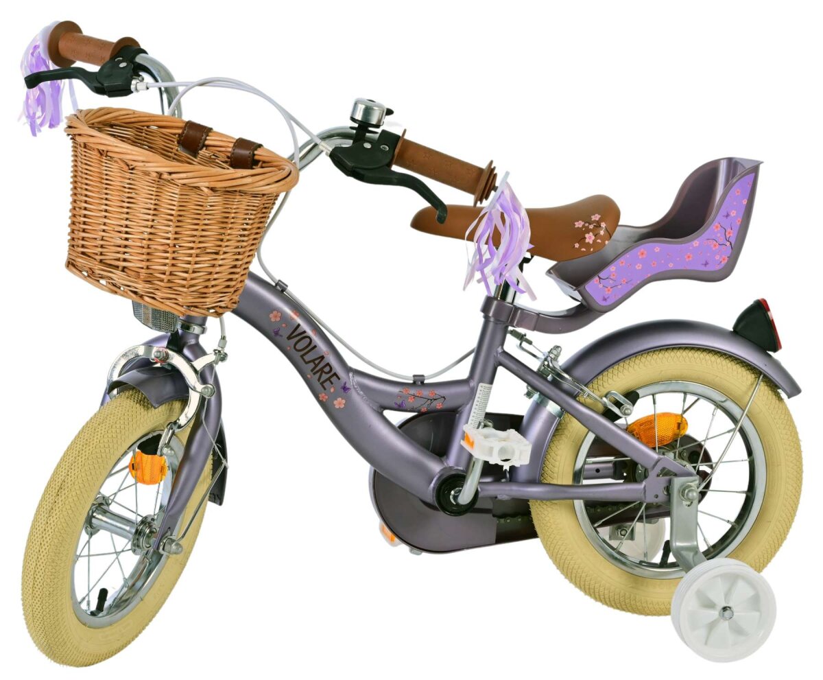 Volare Blossom Kinderfahrrad - Mädchen - 12 Zoll - Lila - Zwei Handbremsen – Ansicht 8
