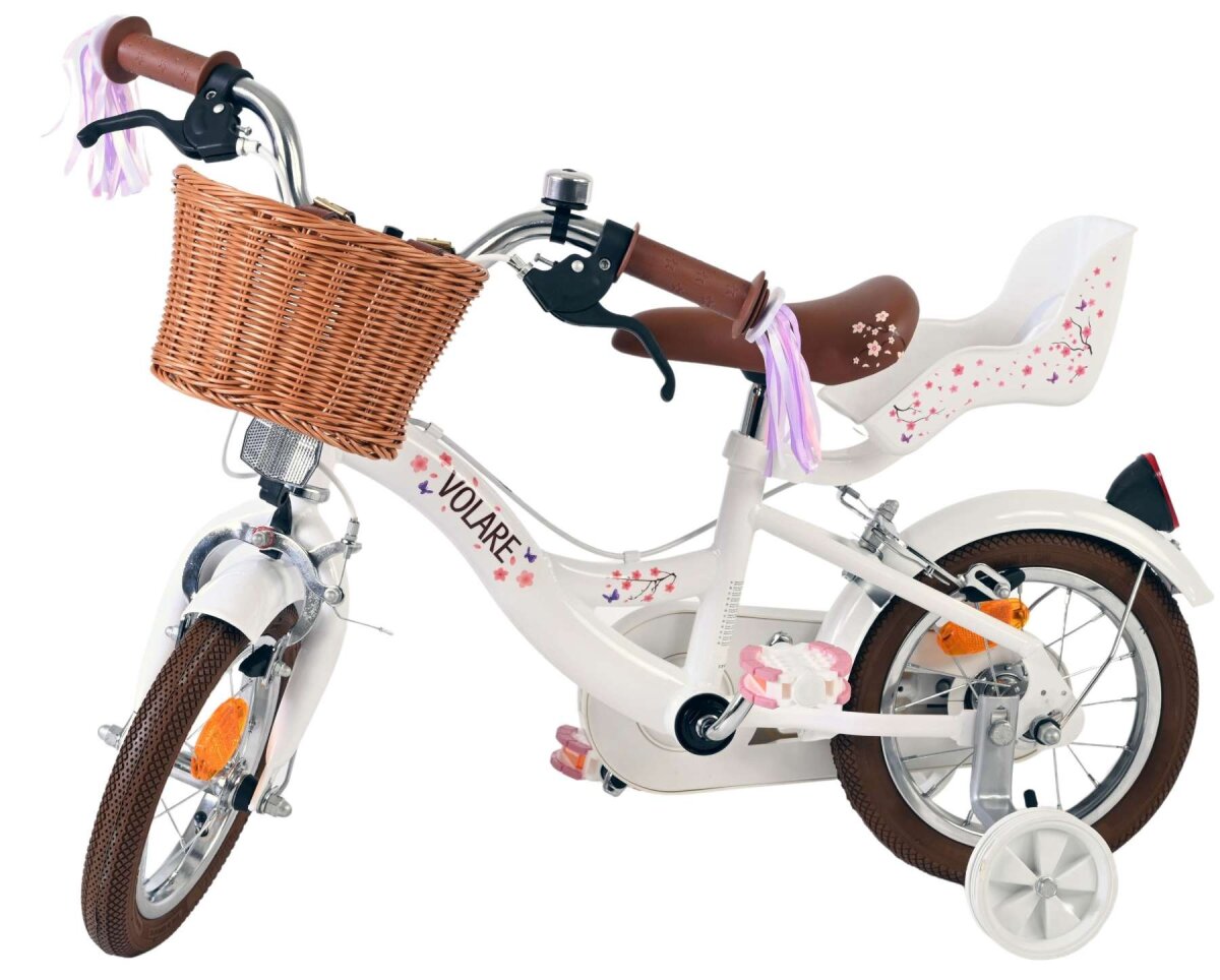Volare Blossom Kinderfahrrad - Mädchen - 12 Zoll - Weiß - Zwei Handbremsen – Ansicht 8