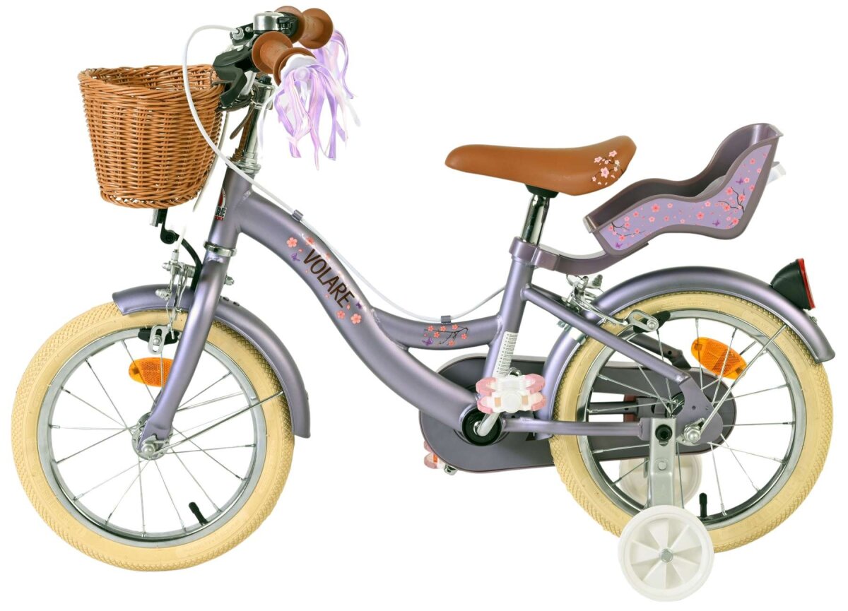 Volare Blossom Kinderfahrrad - Mädchen - 14 Zoll - Lila - Zwei Handbremsen – Ansicht 7