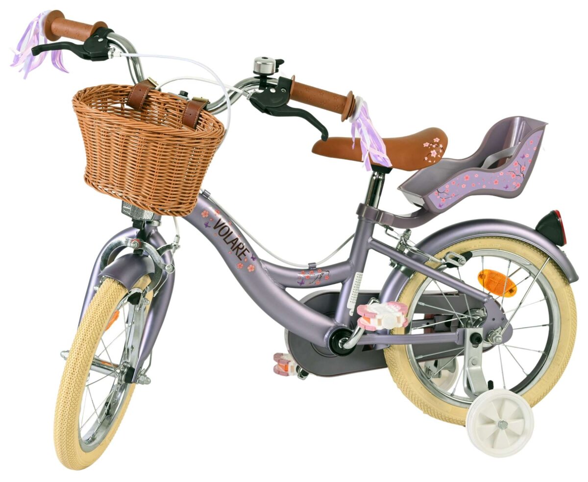 Volare Blossom Kinderfahrrad - Mädchen - 14 Zoll - Lila - Zwei Handbremsen – Ansicht 8