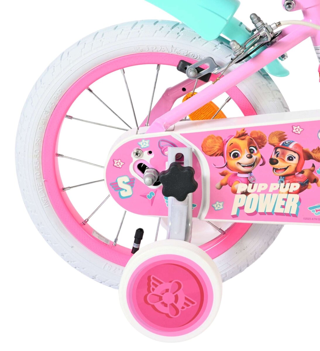 Volare Paw Patrol Kinderfahrrad Mädchen 14 Zoll Rosa – mit zwei Handbremsen, abnehmbare Stützräder und Korb – Ansicht 2