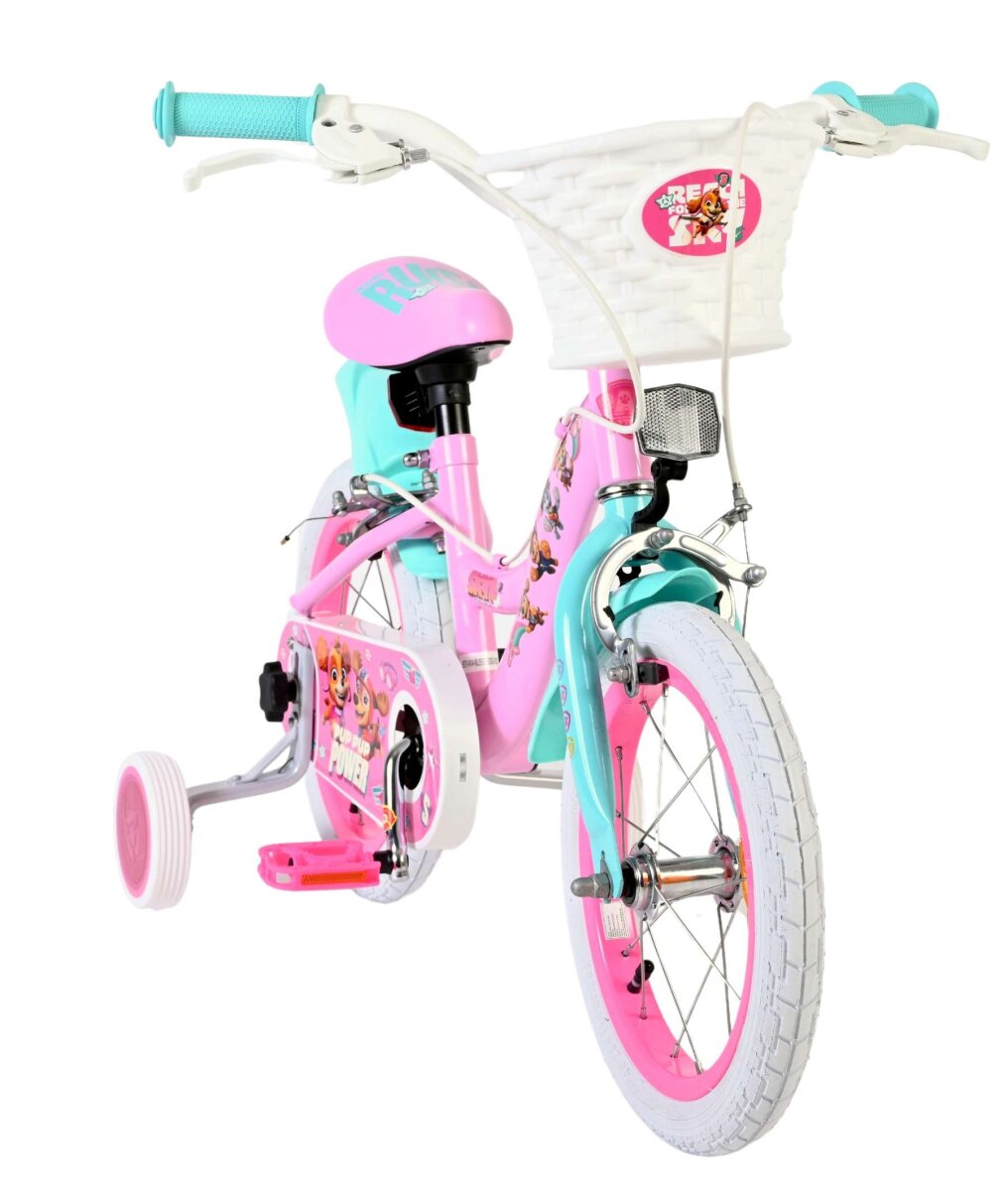 Volare Paw Patrol Kinderfahrrad Mädchen 14 Zoll Rosa – mit zwei Handbremsen, abnehmbare Stützräder und Korb – Ansicht 5