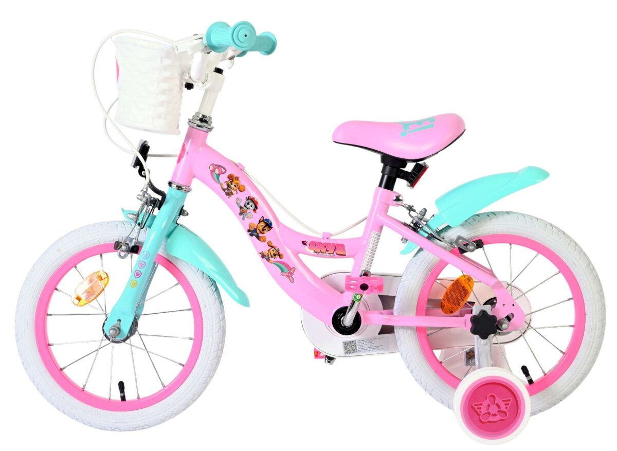 Volare Paw Patrol Kinderfahrrad Mädchen 14 Zoll Rosa – mit zwei Handbremsen, abnehmbare Stützräder und Korb – Ansicht 7