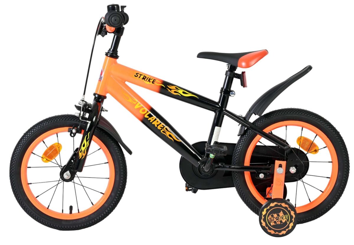 Volare Strike 14 Zoll Kinderfahrrad Jungen - Schwarz/Orange, Rücktritt- & Handbremse, höhenverstellbar – Ansicht 7