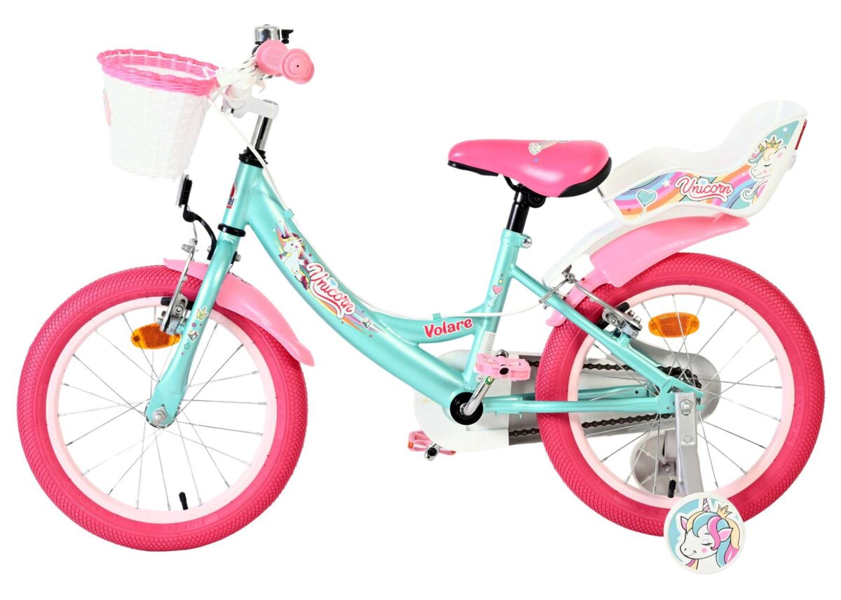 Volare Unicorn Kinderfahrrad 16 Zoll Grün mit Handbremsen und Stützrädern – Ansicht 7