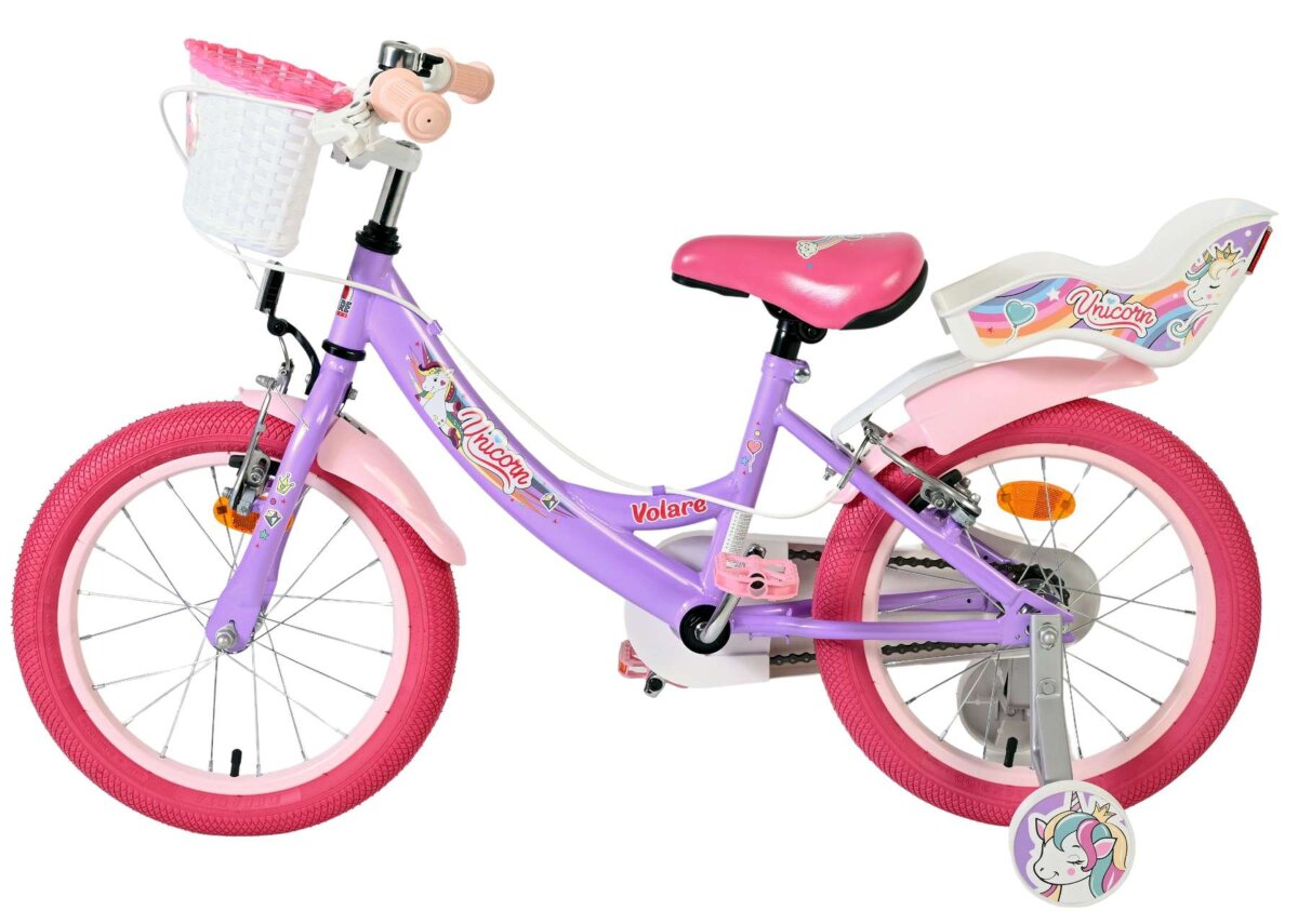 Volare Unicorn Kinderfahrrad 16 Zoll Lila mit Handbremsen und Stützrädern – Ansicht 7