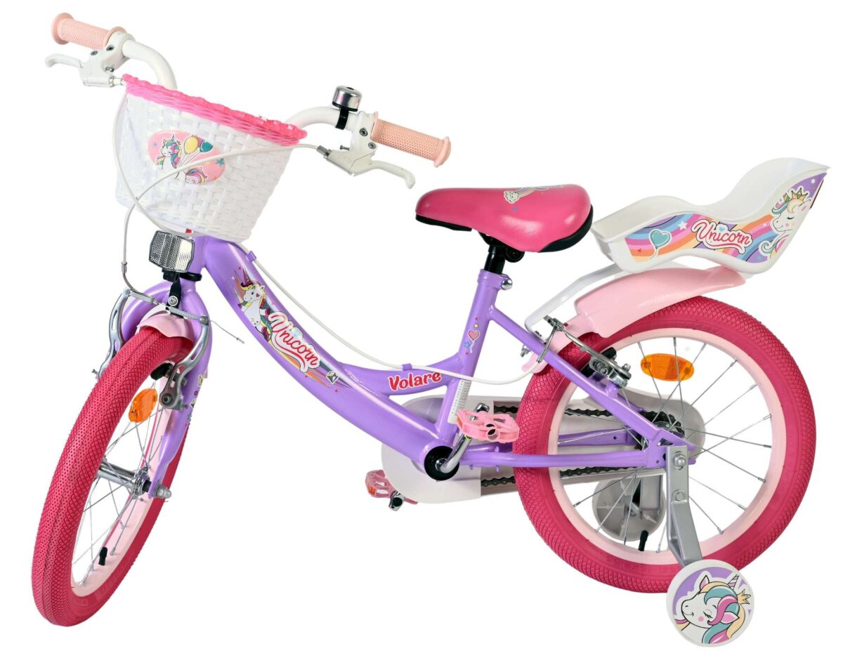 Volare Unicorn Kinderfahrrad 16 Zoll Lila mit Handbremsen und Stützrädern – Ansicht 8