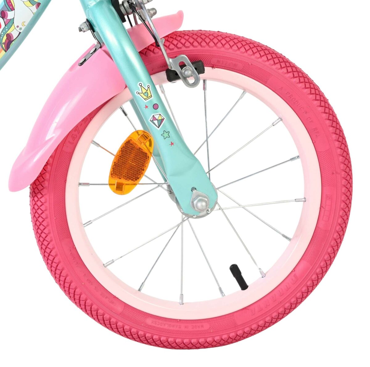 Volare Unicorn Kinderfahrrad Mädchen 14 Zoll Grün – Einhorn-Design, Handbremse & Rücktrittbremse – Ansicht 3