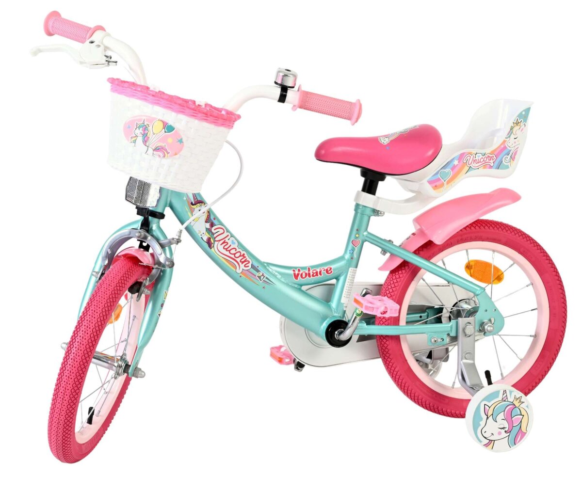 Volare Unicorn Kinderfahrrad Mädchen 14 Zoll Grün – Einhorn-Design, Handbremse & Rücktrittbremse – Ansicht 8