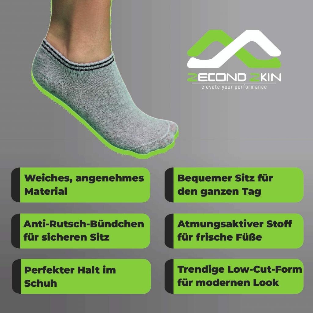 Zecond Zkin 16 Paar Sneaker Socken Gr. 32 - 38 grau Sommersocken Füßlinge aus Baumwolle – Ansicht 2